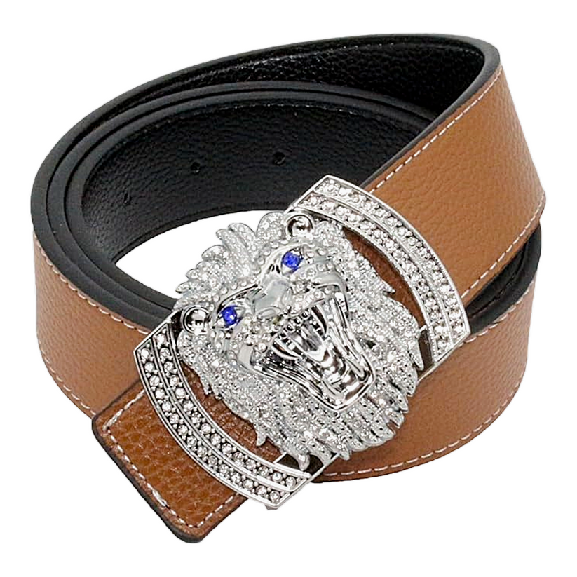 QHA Men's Designer Lion Buckle Leather Belt – 38mm, Statement Waist Belt Q3-01 - additional view 13