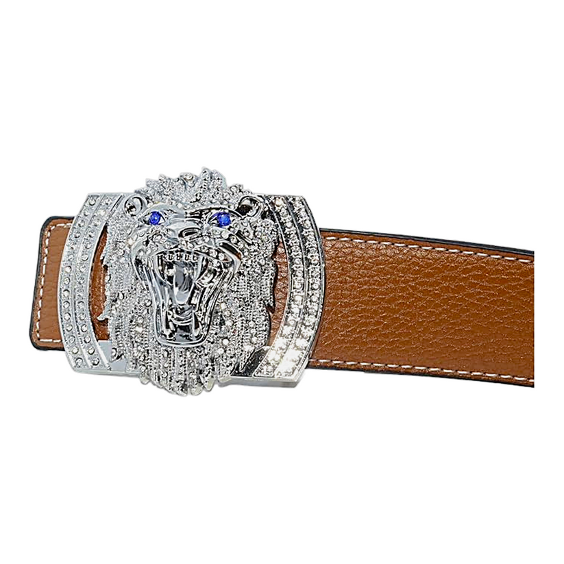 QHA Men's Designer Lion Buckle Leather Belt – 38mm, Statement Waist Belt Q3-01 - additional view 34