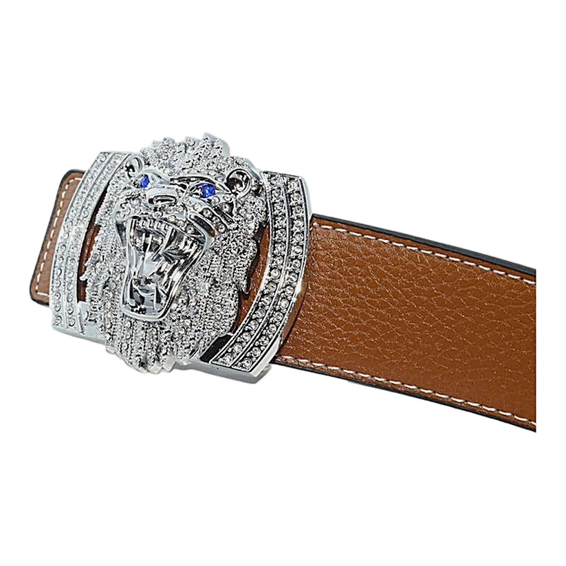 QHA Men's Designer Lion Buckle Leather Belt – 38mm, Statement Waist Belt Q3-01 - additional view 35