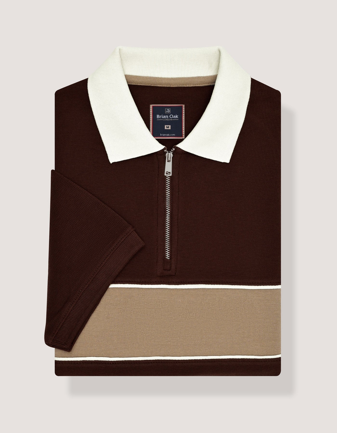 Brown Textured Half Zip Polo Shirt
