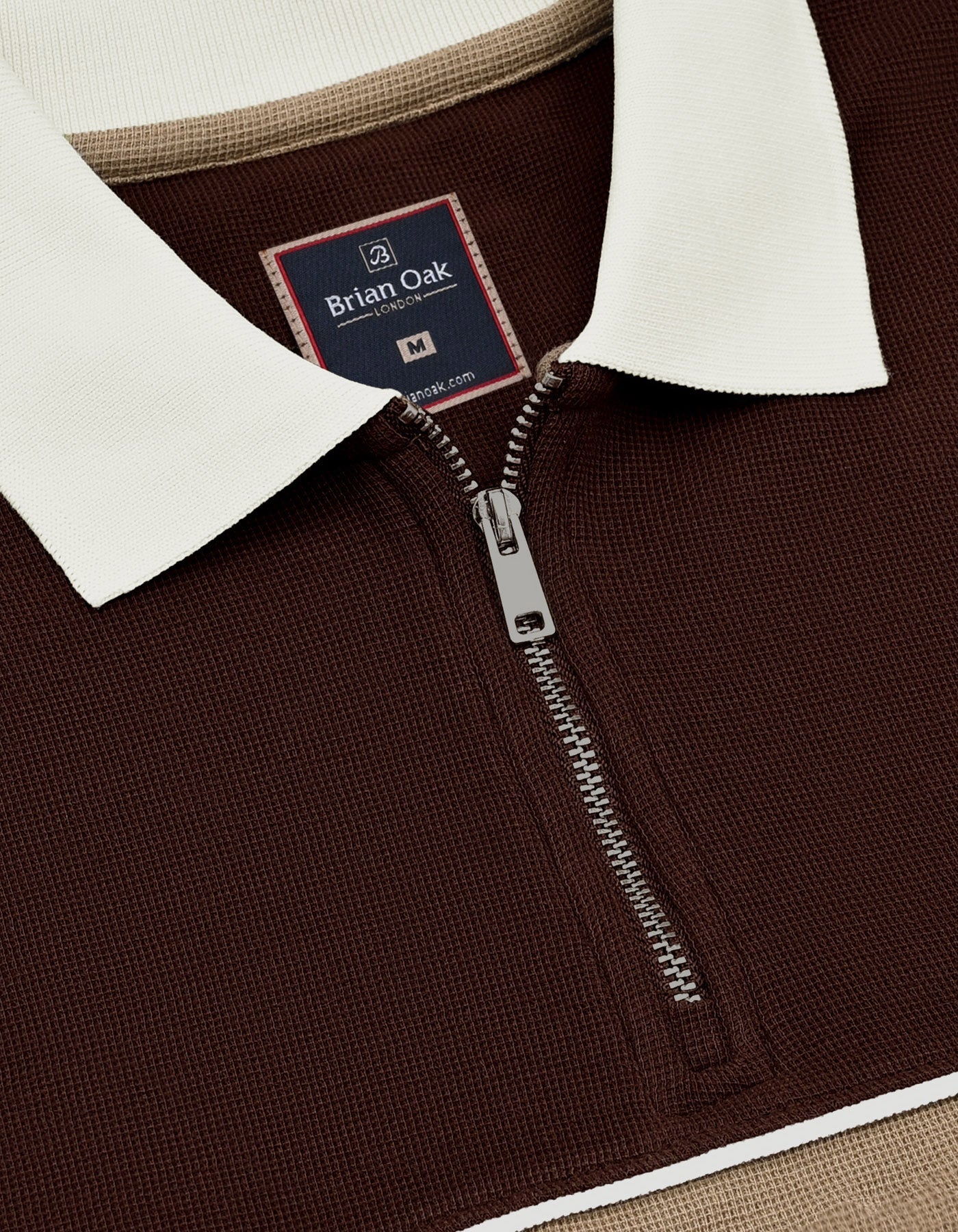 Brown Textured Half Zip Polo Shirt