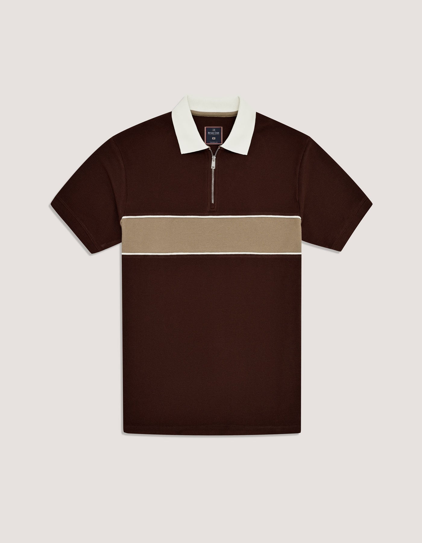 Brown Textured Half Zip Polo Shirt