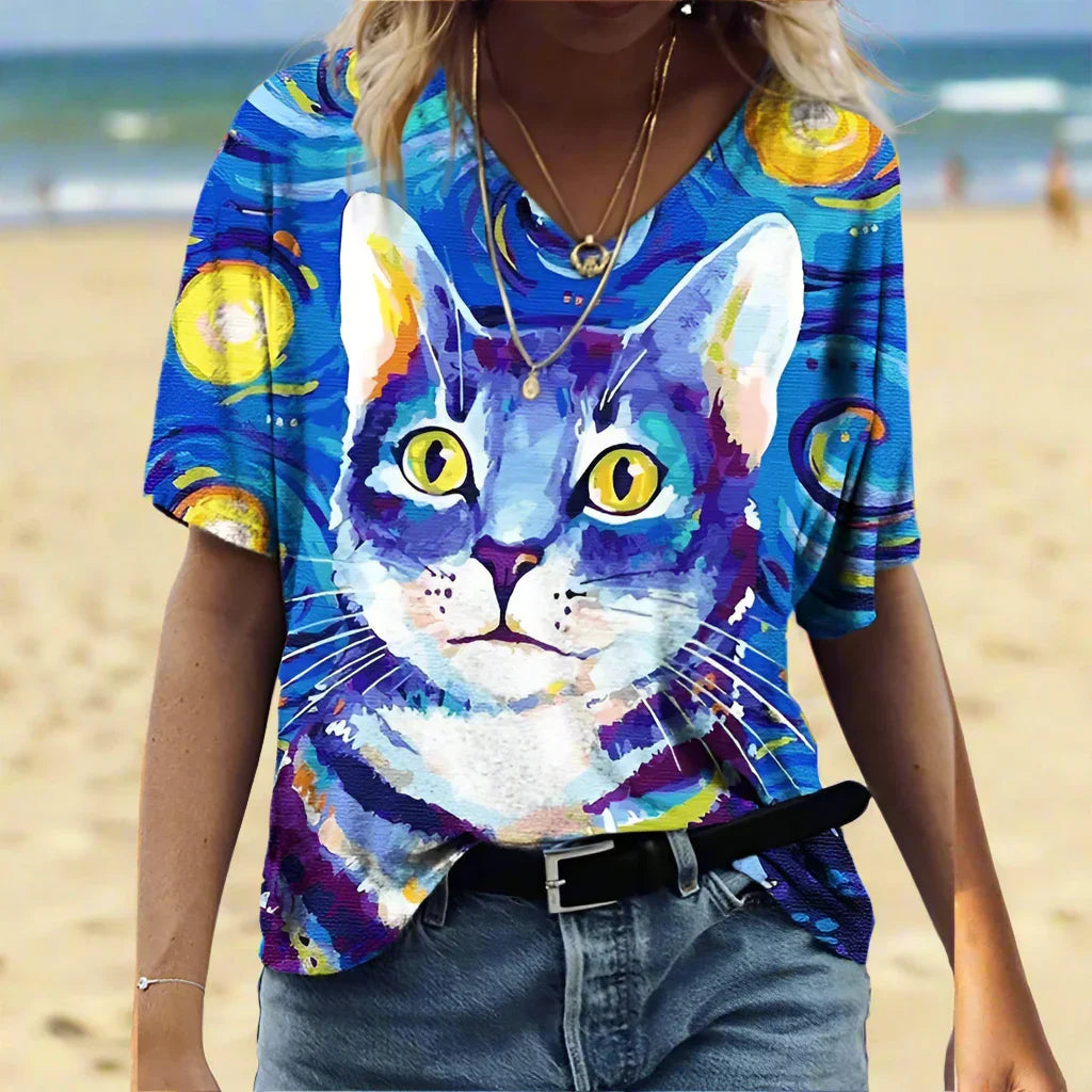 1.Chic & Playful 3D Cat Print T-Shirts