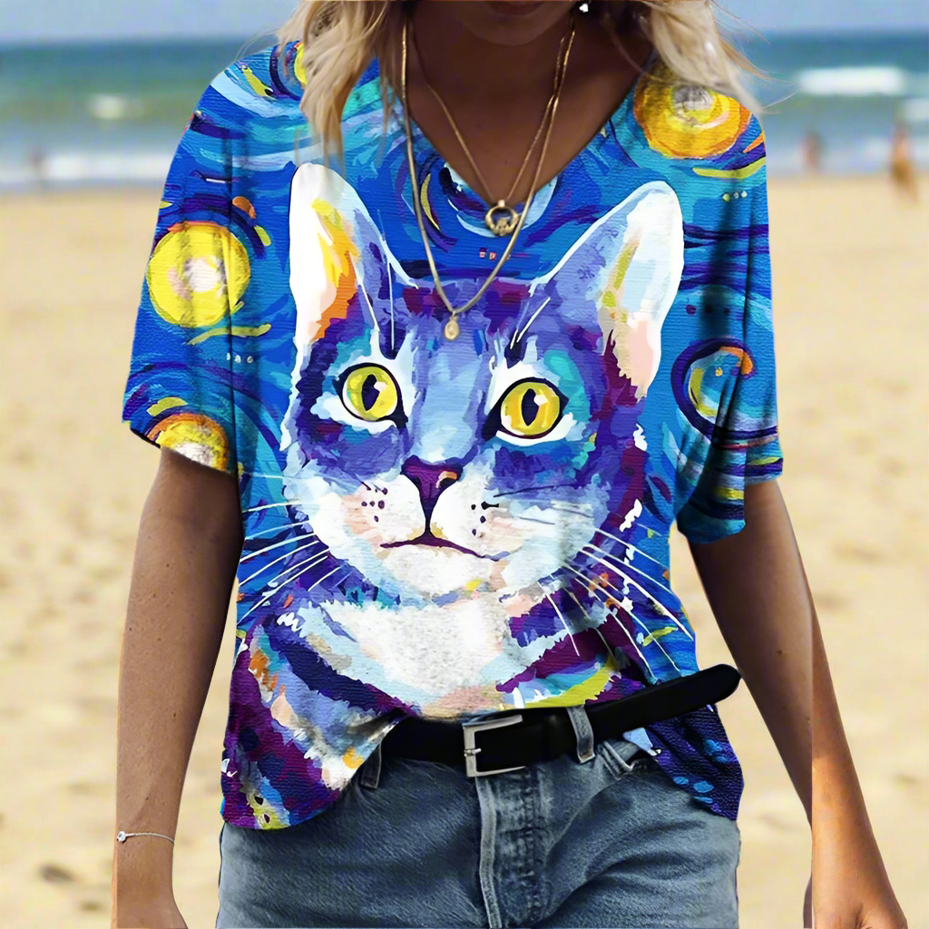 1.Chic & Playful 3D Cat Print T-Shirts