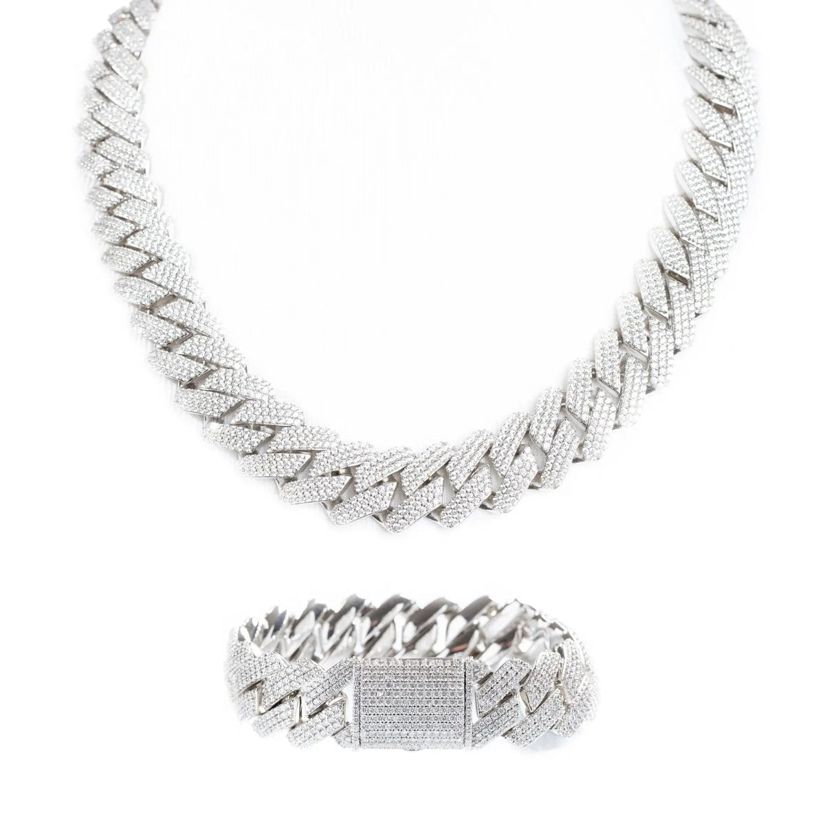 Tyresse Men's 19mm 925 Sterling Silver Iced Cuban Chain and Bracelet Set
