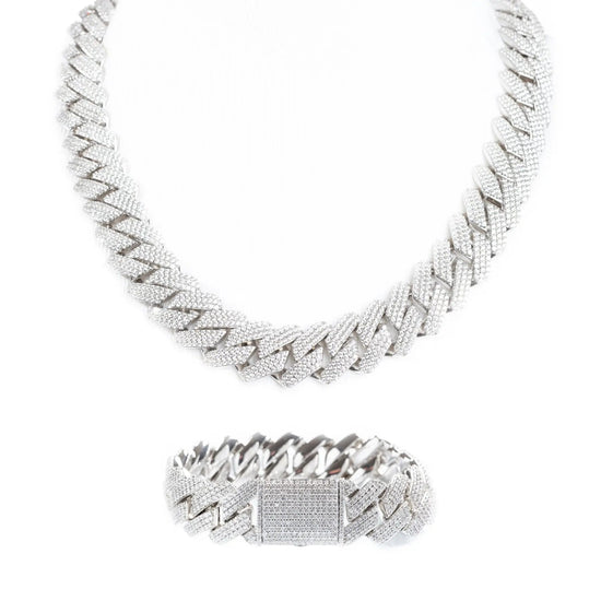 Tyresse Men's 19mm 925 Sterling Silver Iced Cuban Chain and Bracelet Set