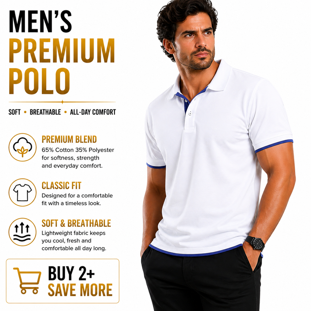 Mens Polo Shirt Cotton Blend Contrast Collar Short Sleeve Casual Work Top S-2XL
