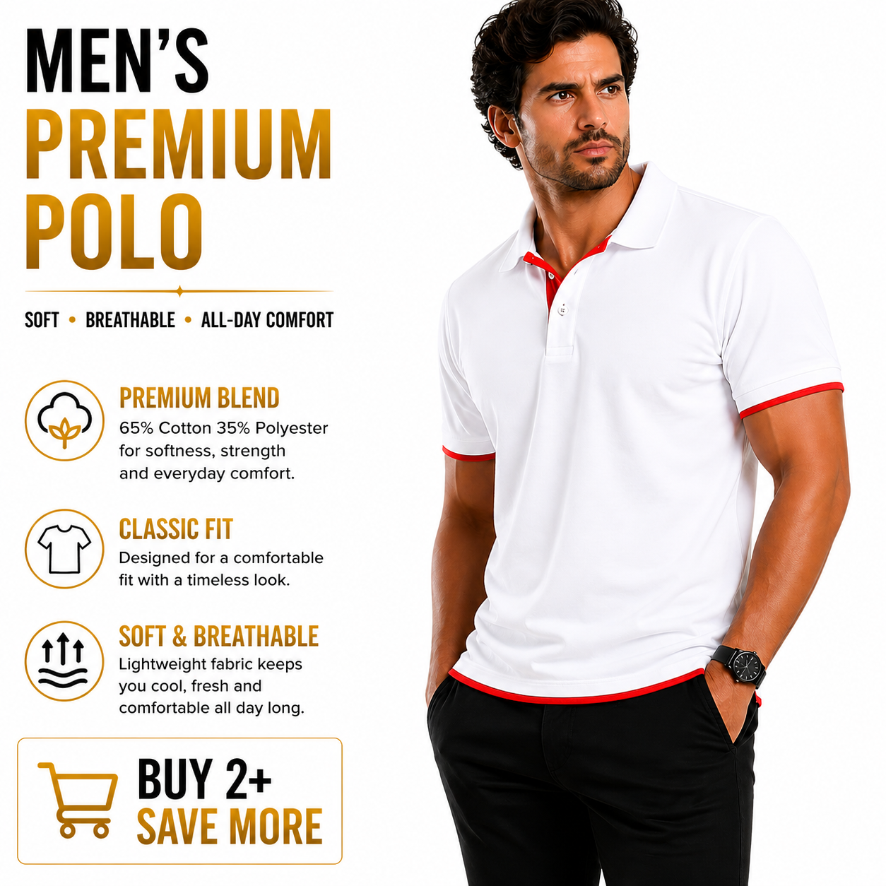 Mens Polo Shirt Cotton Blend Contrast Collar Short Sleeve Casual Work Top S-2XL