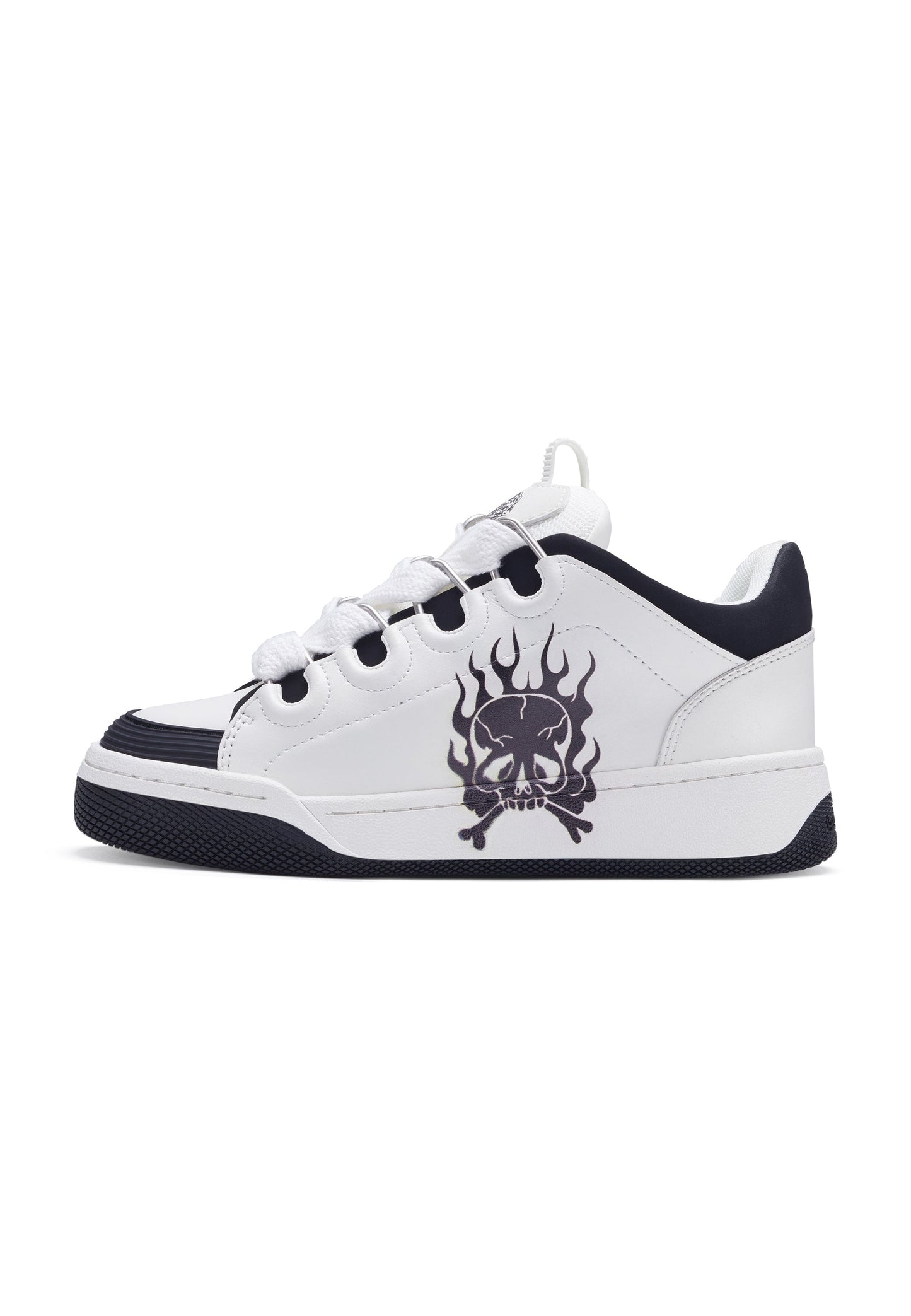 Womens Hardflip Low - Flaming Skull - White/Black