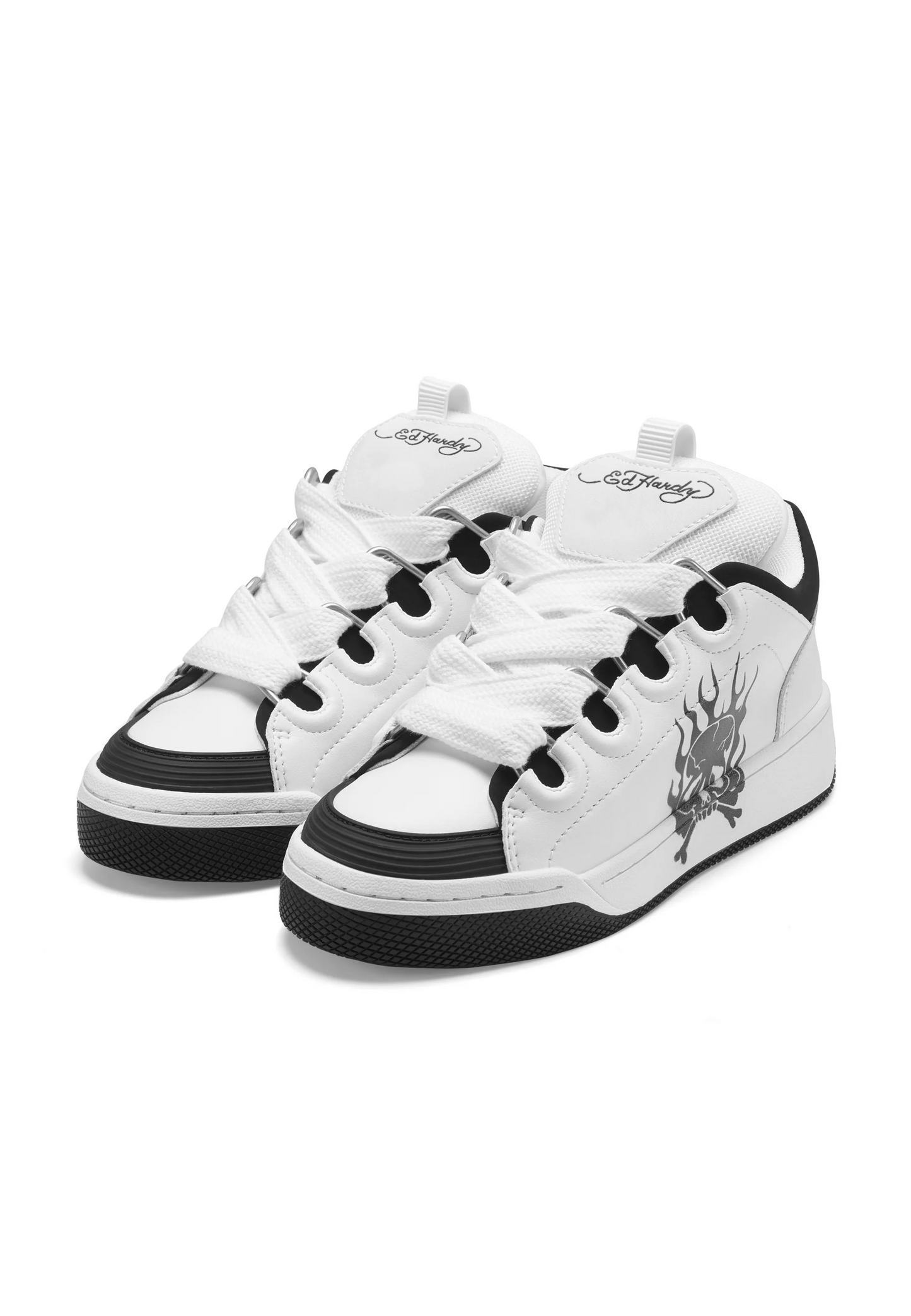 Womens Hardflip Low - Flaming Skull - White/Black