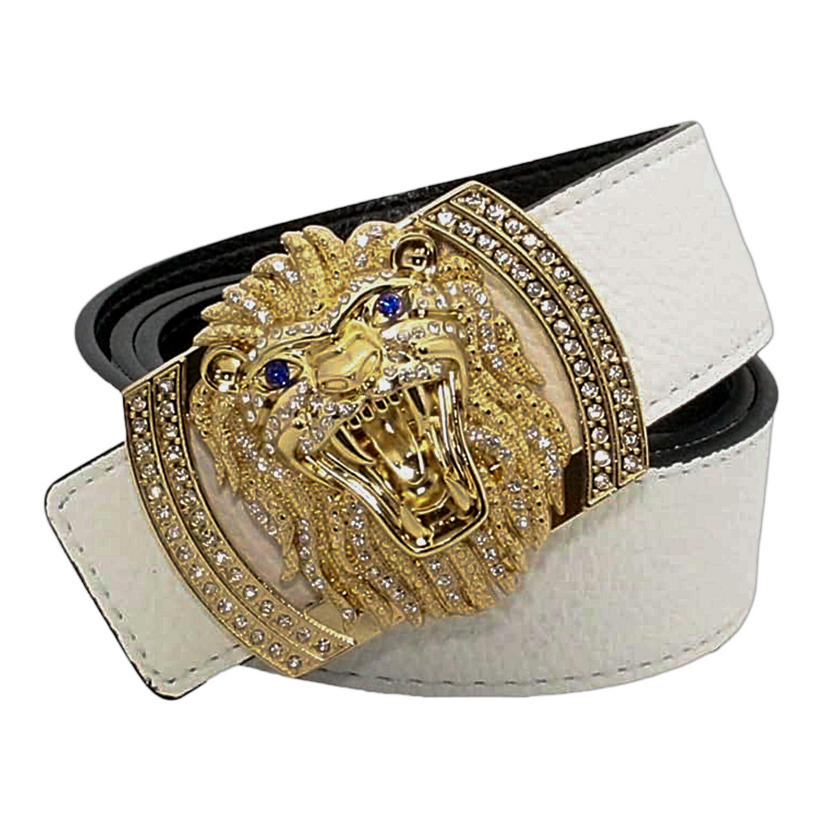 QHA Men's Designer Lion Buckle Leather Belt – 38mm, Statement Waist Belt Q3-01 - additional view 25