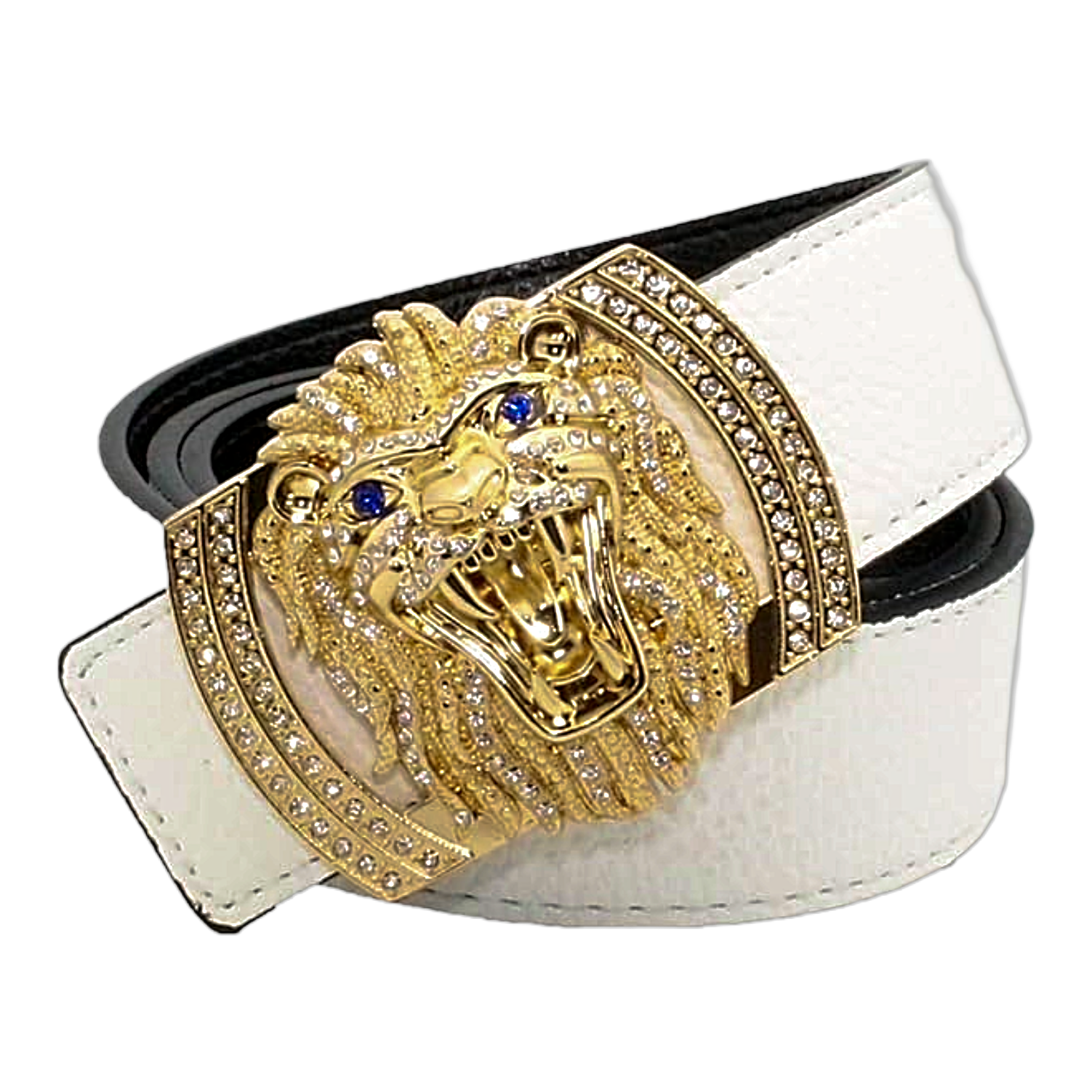 QHA Mens Designer Leather Belt Lion Diamond Buckle 38mm Wide Fashion Belt Q3-01