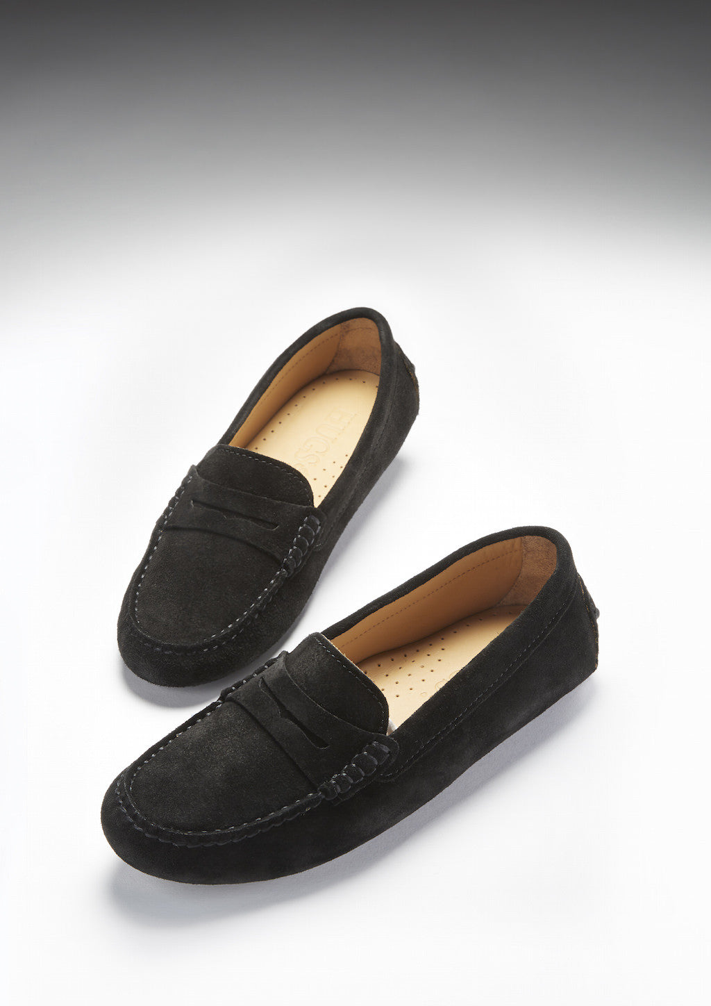 Women's Penny Driving Loafers, black suede