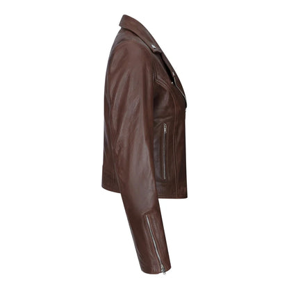 Women's Real Leather Biker Jacket Cross Zip Slim Fit Brando Style — 8 Colours