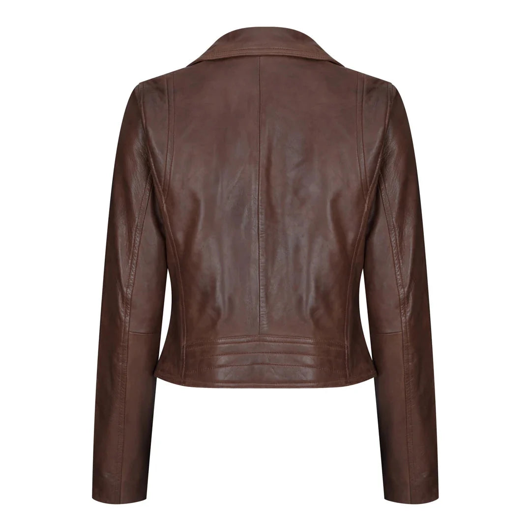 Women's Real Leather Biker Jacket Cross Zip Slim Fit Brando Style — 8 Colours