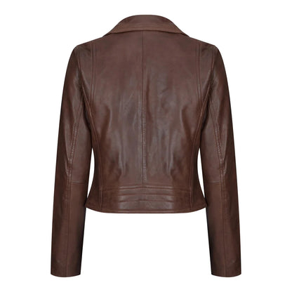 Women's Real Leather Biker Jacket Cross Zip Slim Fit Brando Style — 8 Colours
