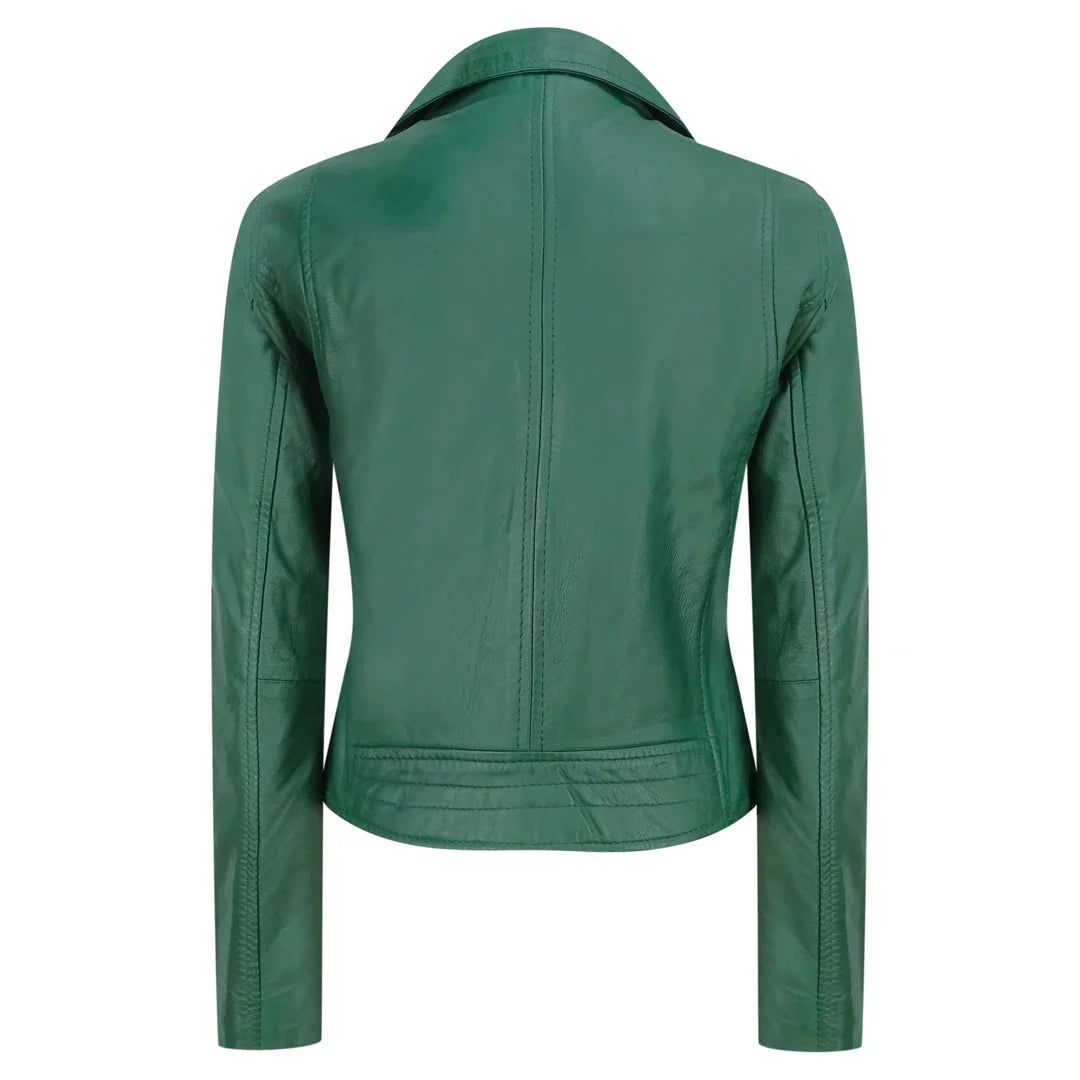 Women's Real Leather Biker Jacket Cross Zip Slim Fit Brando Style — 8 Colours