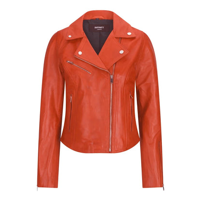 Women's Real Leather Biker Jacket Cross Zip Slim Fit Brando Style — 8 Colours