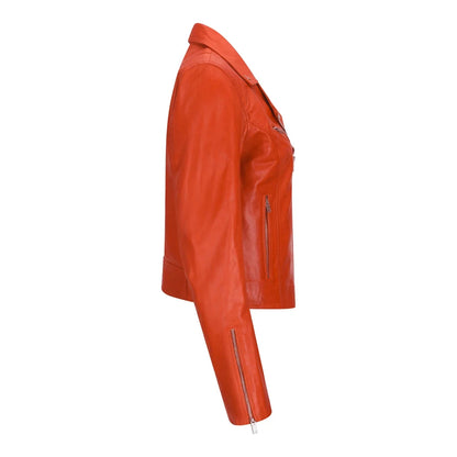 Women's Real Leather Biker Jacket Cross Zip Slim Fit Brando Style — 8 Colours