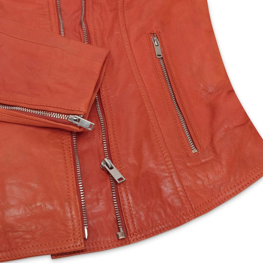 Women's Real Leather Biker Jacket Cross Zip Slim Fit Brando Style — 8 Colours