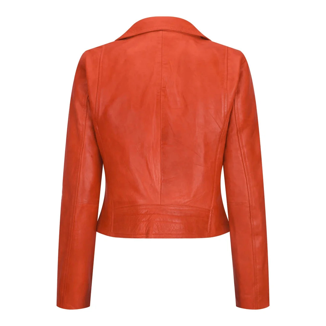 Women's Real Leather Biker Jacket Cross Zip Slim Fit Brando Style — 8 Colours