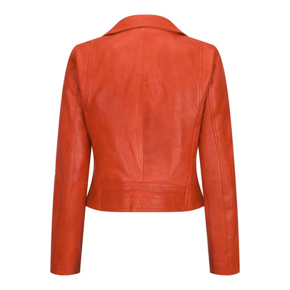 Women's Real Leather Biker Jacket Cross Zip Slim Fit Brando Style — 8 Colours