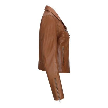 Women's Real Leather Biker Jacket Cross Zip Slim Fit Brando Style — 8 Colours