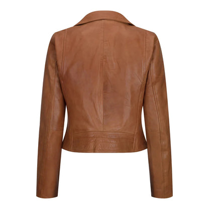 Women's Real Leather Biker Jacket Cross Zip Slim Fit Brando Style — 8 Colours