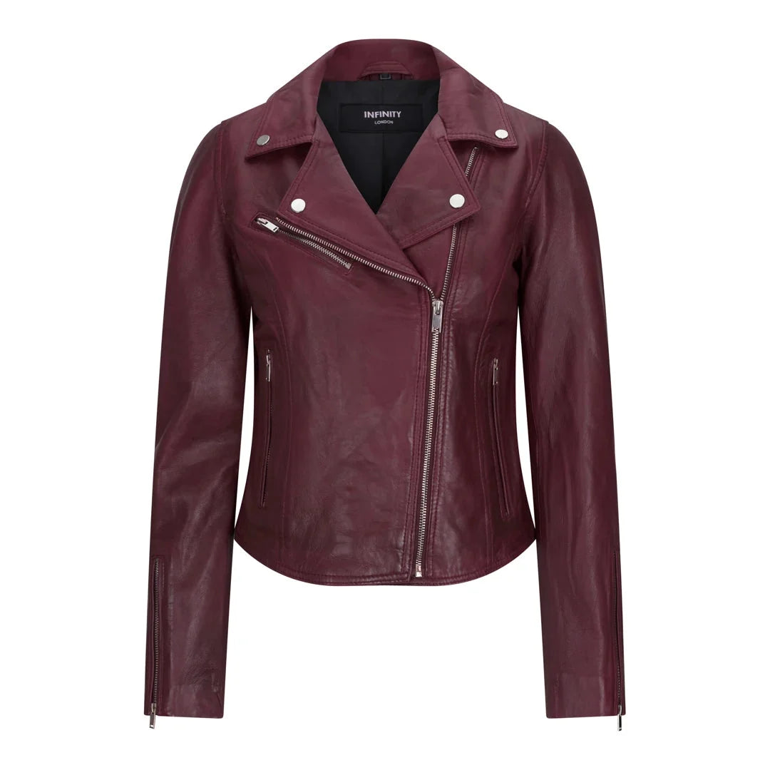 Women's Real Leather Biker Jacket Cross Zip Slim Fit Brando Style — 8 Colours