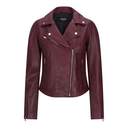 Women's Real Leather Biker Jacket Cross Zip Slim Fit Brando Style — 8 Colours