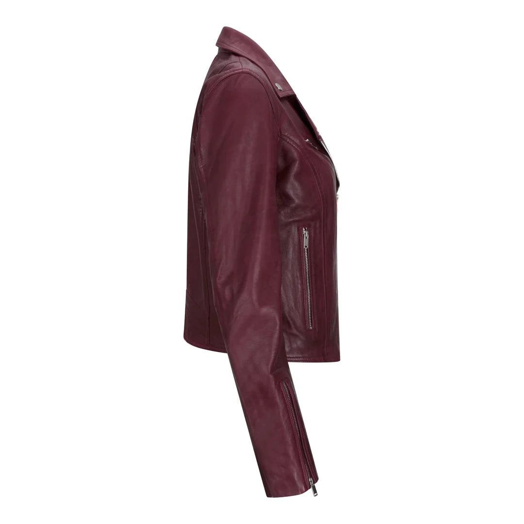 Women's Real Leather Biker Jacket Cross Zip Slim Fit Brando Style — 8 Colours