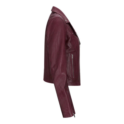 Women's Real Leather Biker Jacket Cross Zip Slim Fit Brando Style — 8 Colours