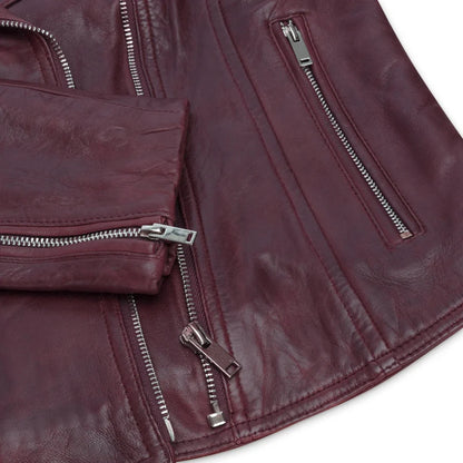 Women's Real Leather Biker Jacket Cross Zip Slim Fit Brando Style — 8 Colours