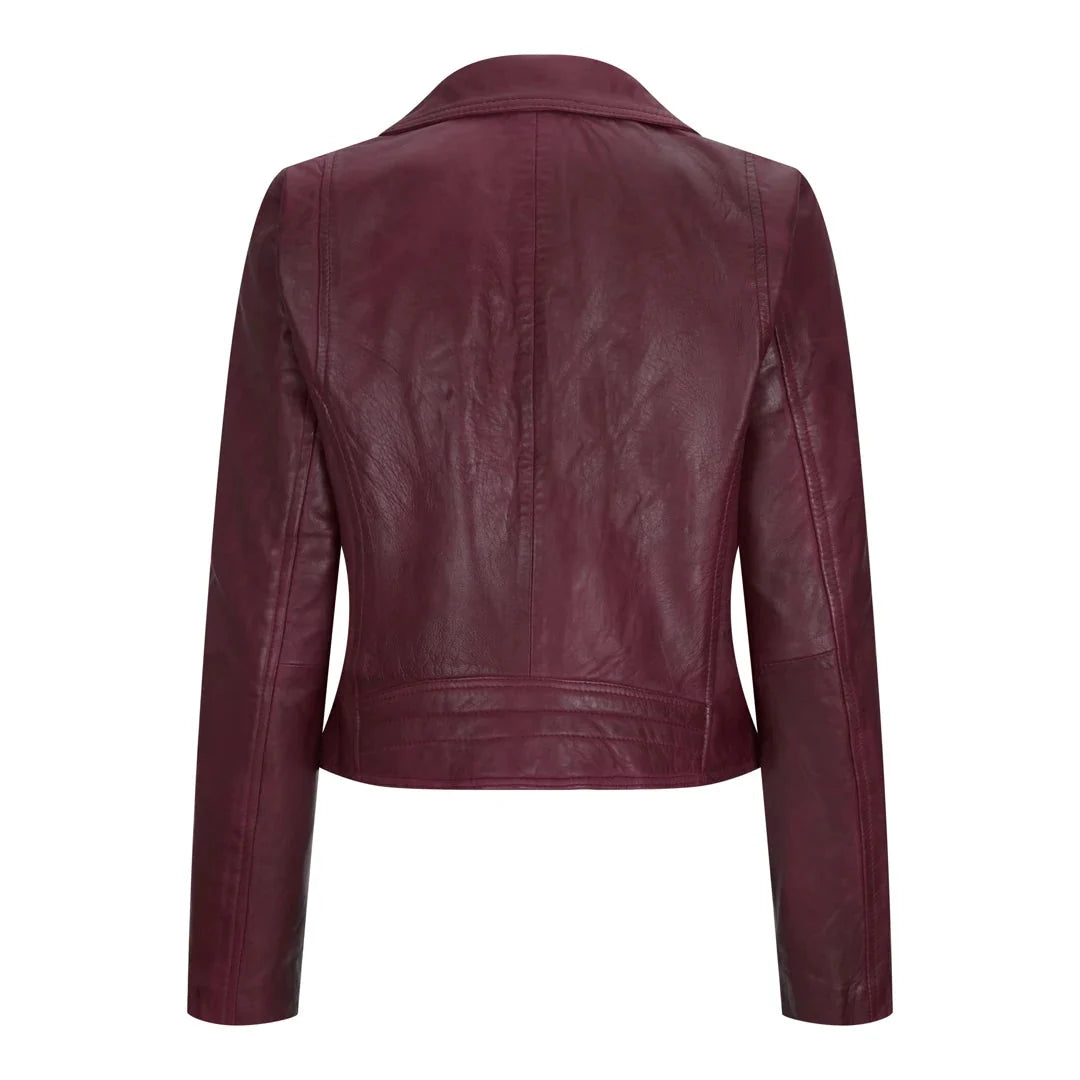 Women's Real Leather Biker Jacket Cross Zip Slim Fit Brando Style — 8 Colours