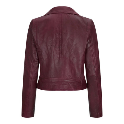 Women's Real Leather Biker Jacket Cross Zip Slim Fit Brando Style — 8 Colours