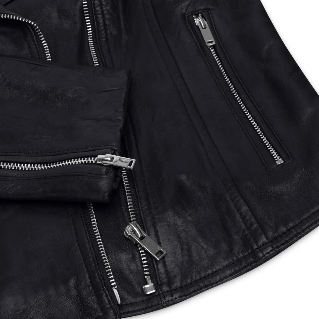 Women's Real Leather Biker Jacket Cross Zip Slim Fit Brando Style — 8 Colours