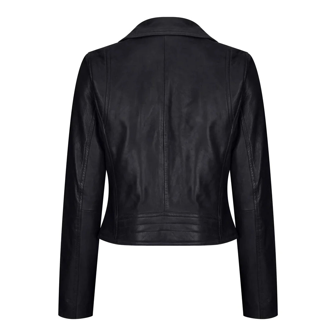 Women's Real Leather Biker Jacket Cross Zip Slim Fit Brando Style — 8 Colours