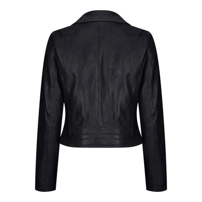 Women's Real Leather Biker Jacket Cross Zip Slim Fit Brando Style — 8 Colours
