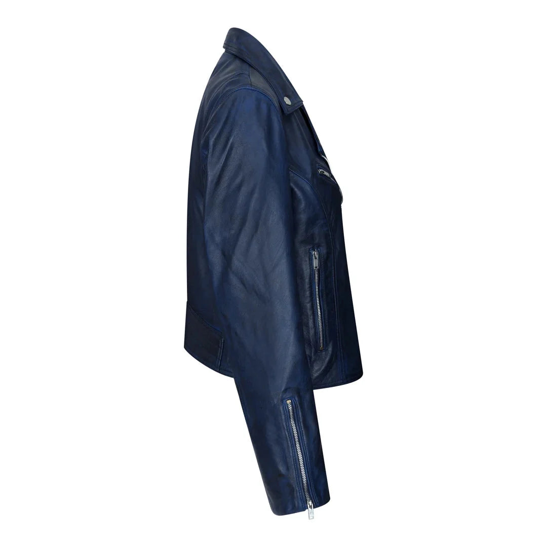 Women's Real Leather Biker Jacket Cross Zip Slim Fit Brando Style — 8 Colours