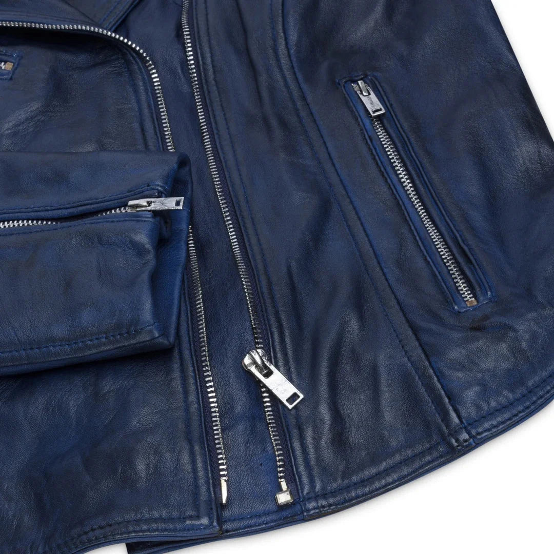 Women's Real Leather Biker Jacket Cross Zip Slim Fit Brando Style — 8 Colours