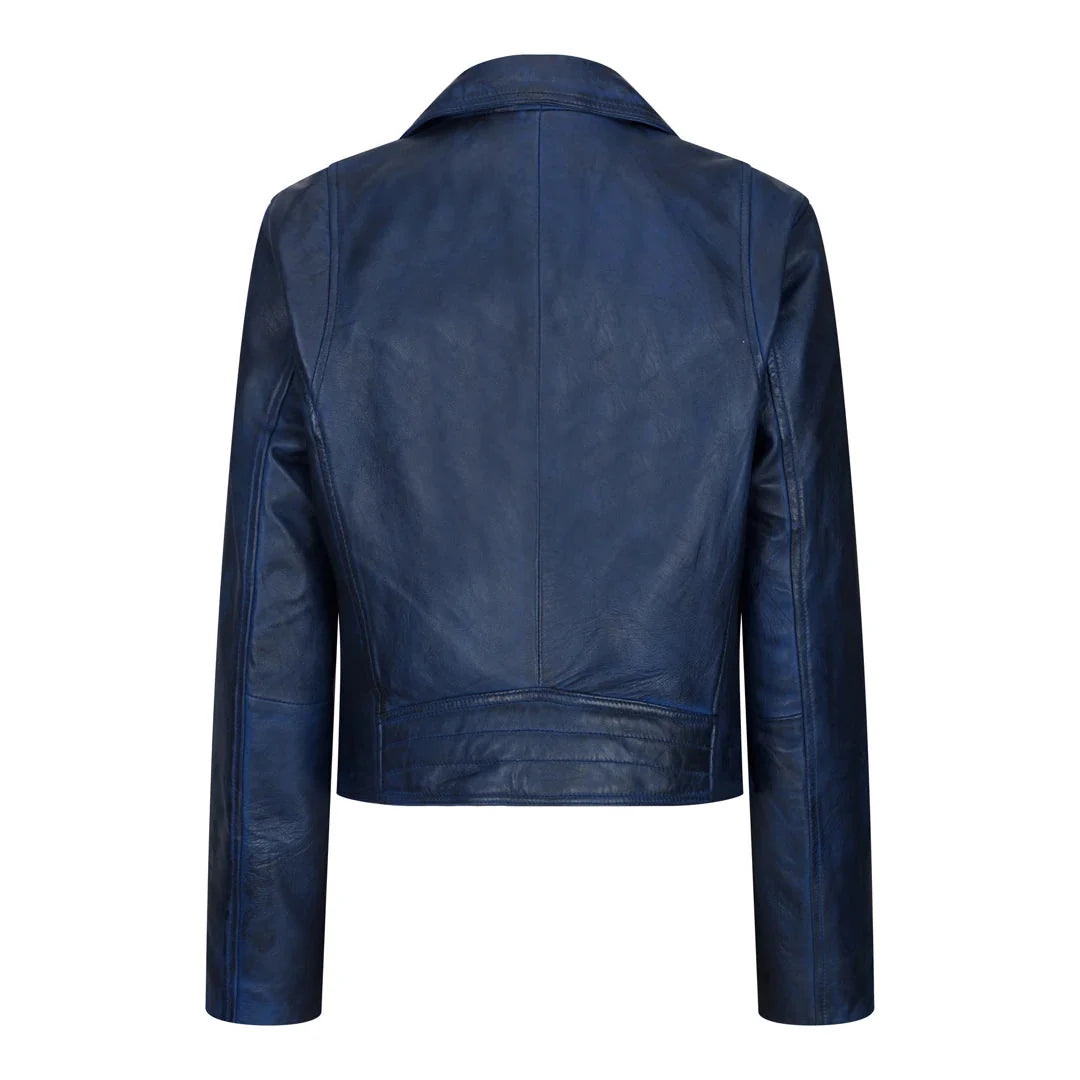 Women's Real Leather Biker Jacket Cross Zip Slim Fit Brando Style — 8 Colours