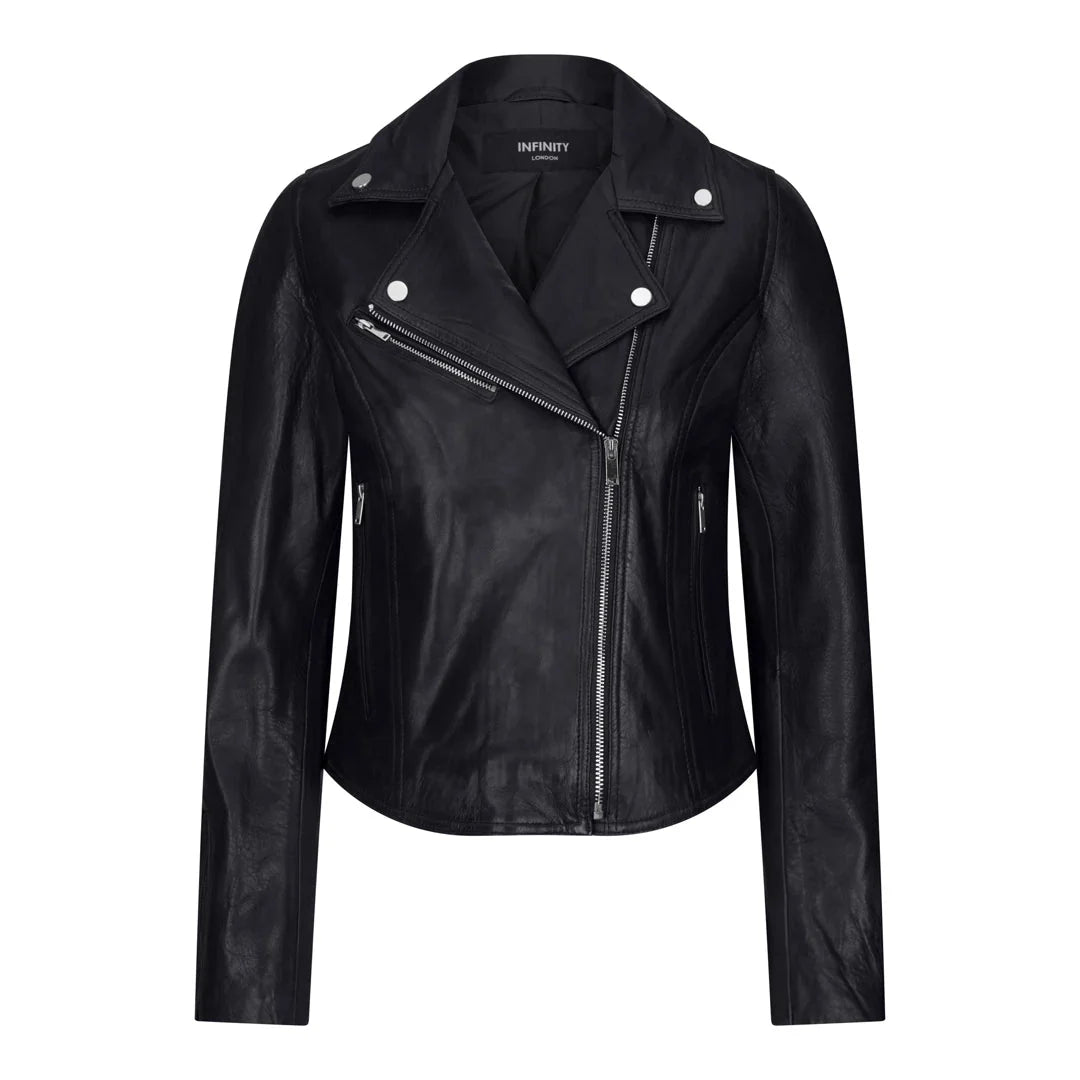 Women's Real Leather Biker Jacket Cross Zip Slim Fit Brando Style — 8 Colours