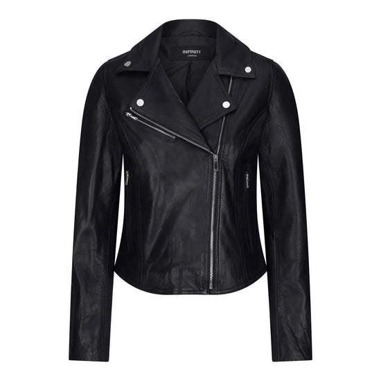 Women's Real Leather Biker Jacket Cross Zip Slim Fit Brando Style — 8 Colours