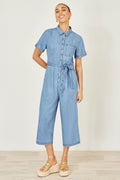 Yumi Blue Chambray Light Denim Button Jumpsuit - QHA UK