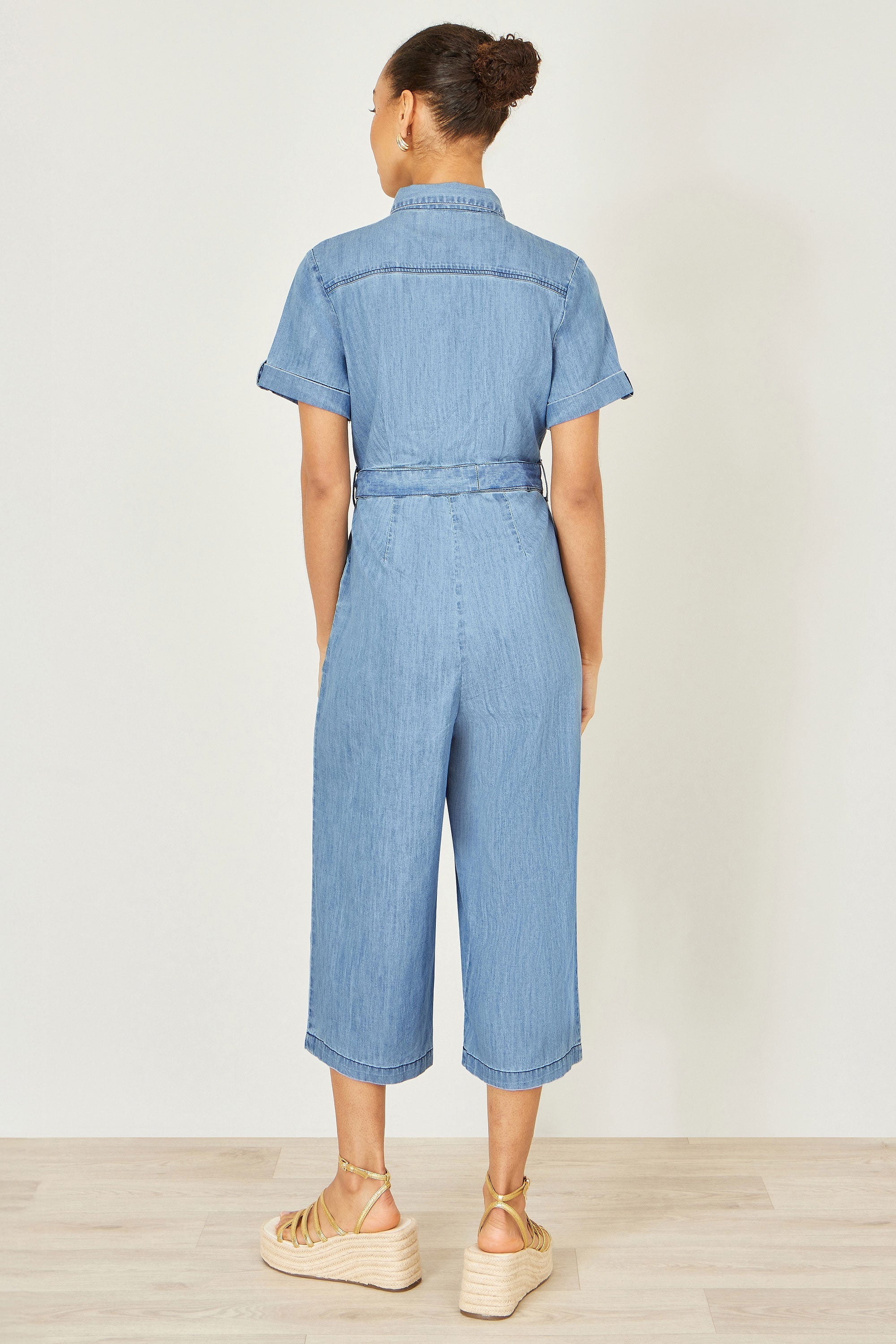 Yumi Blue Chambray Light Denim Button Jumpsuit