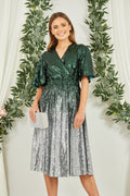 Yumi Green and Silver Ombre Sequin Midi Wrap Dress - QHA UK
