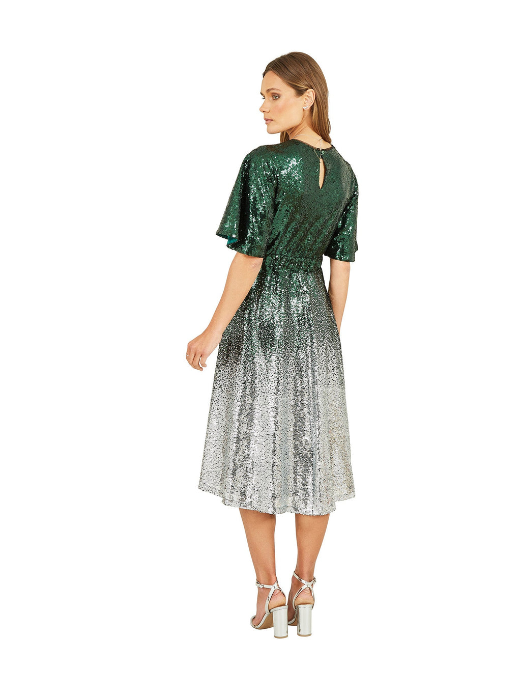 Yumi Green and Silver Ombre Sequin Midi Wrap Dress - QHA UK