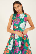Yumi Green Floral Jacquard Skater Dress - QHA UK