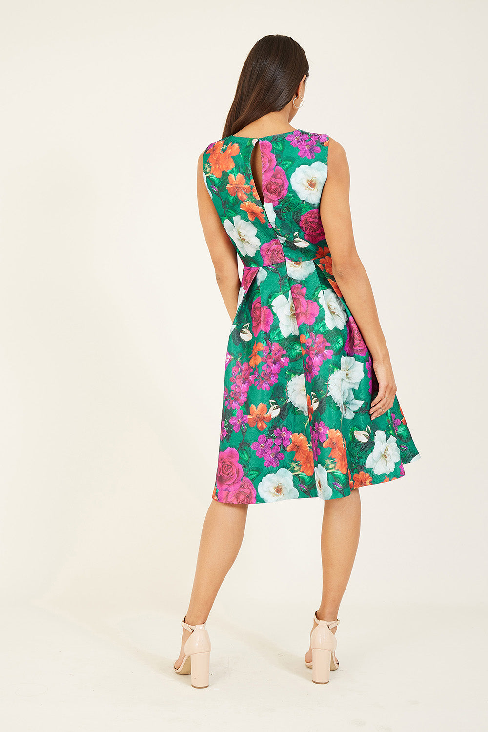 Yumi Green Floral Jacquard Skater Dress - QHA UK