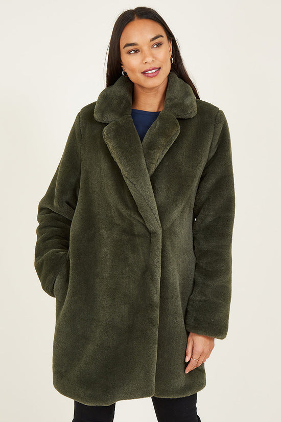 Yumi Green Faux Fur Coat - QHA UK